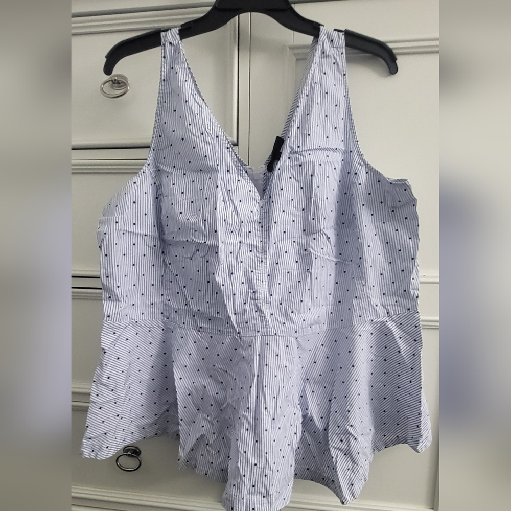 Lane Bryant Blue and White Striped Dot V-Neck Camisole